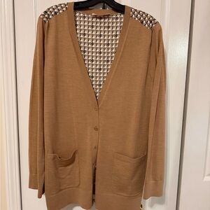 Tory Burch Tan Cardigan with Patterned Accents